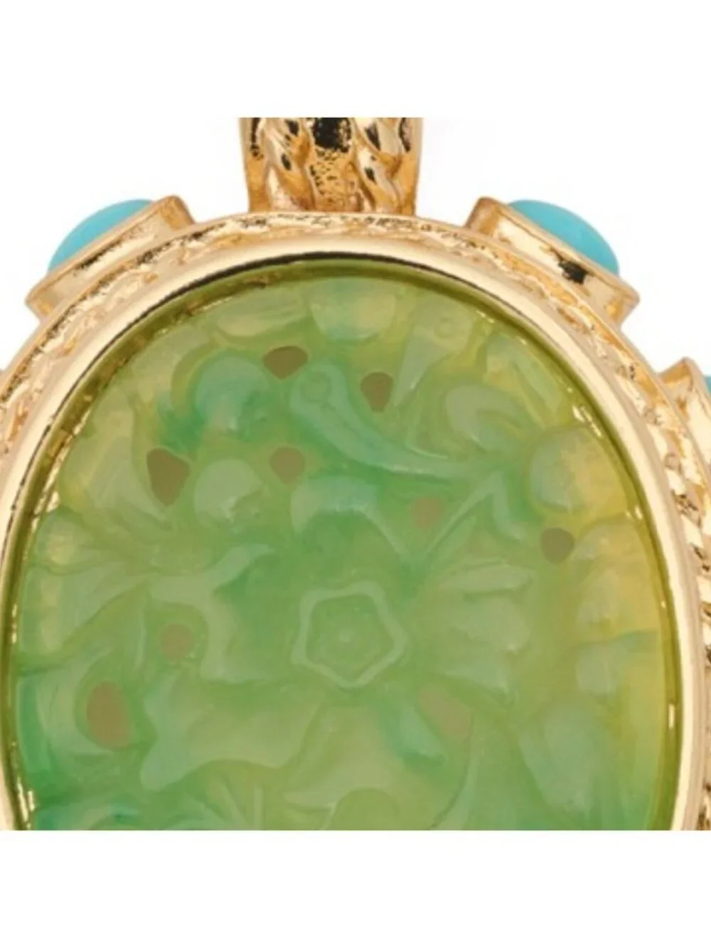 KENNETH JAY LANE Gold Carved Jade And Turquoise Pendant Necklace